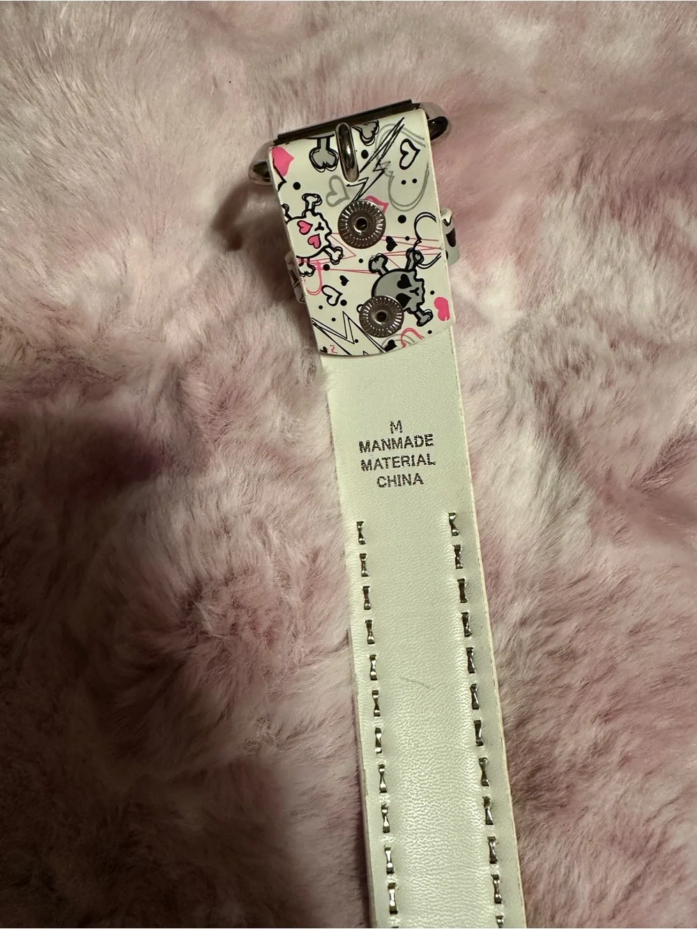 White Heart & Skull Printed Studded Belt - Women Accessories